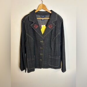 NWT Denim & Co Black Denim Jacket with Embroidered Button Down‎ Plus size 2x